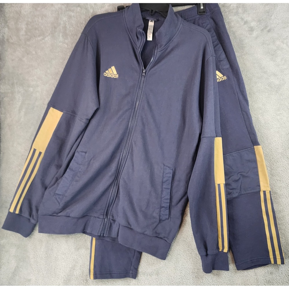 Adidas Trio Tracksuit Mens Large Jacket Medium Joggers Navy‎ Blue Gold Set
